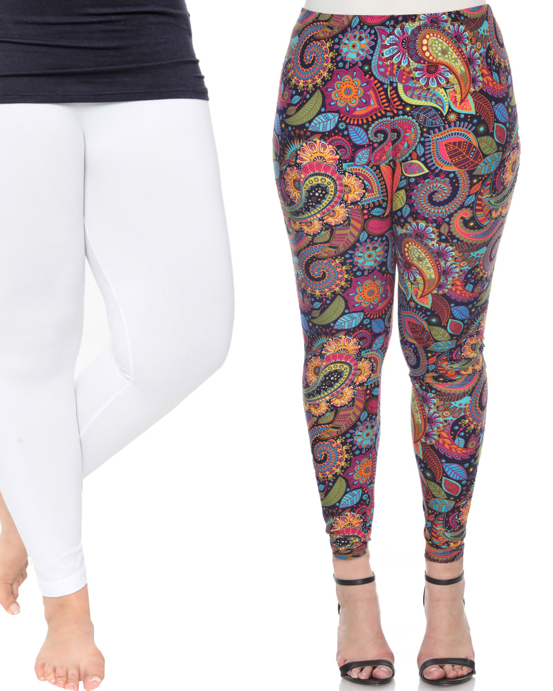 Front of a model wearing a size one-size-fits-all Pack of 2 Printed Leggings in PACK 267 - White by White Mark. | dia_product_style_image_id:249903